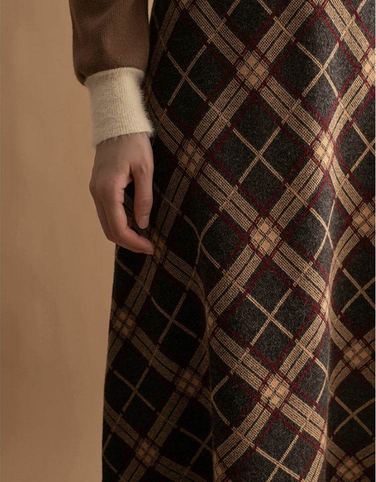 Women Plaid Big Hem Wool Midi Skirt - EX-STOCK Canada