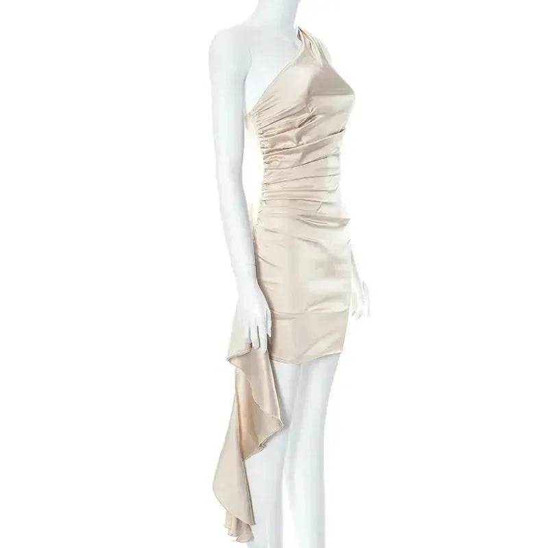 One-shoulder Sleeveless Mini Dress Charming Slim Backless Party Wedding Satin Dresses Womens Clothing - EX-STOCK Canada
