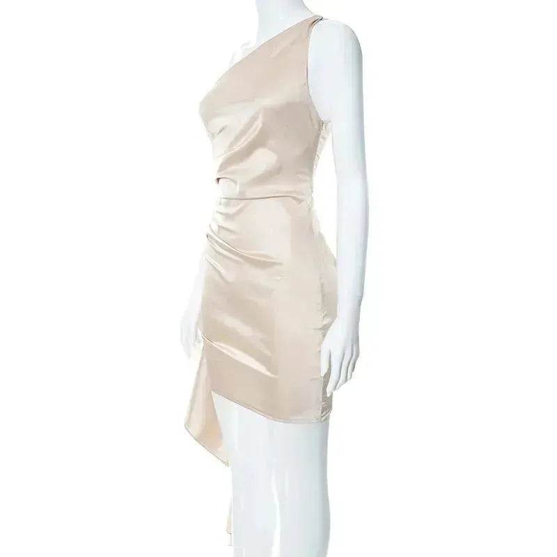 One-shoulder Sleeveless Mini Dress Charming Slim Backless Party Wedding Satin Dresses Womens Clothing - EX-STOCK Canada