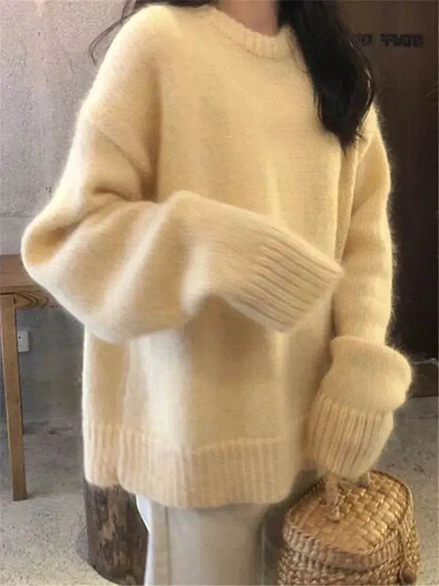 Fall Winter Round Neck Oversize Fleece Plush Pullover Sweater for women - EX-STOCK Canada