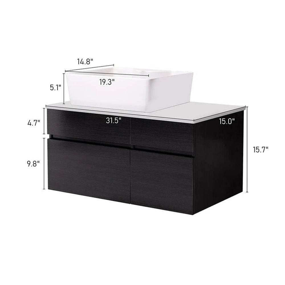 31.5 Inches Wall Mounted Single Bathroom Vanity With Engineered Stone Top - EX-STOCK Canada