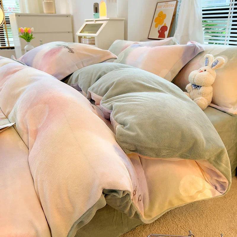Nordic Striped Coral Fleece Duvet Cover Flannel Sheet Cover Three-piece Set EX-STOCK Canada