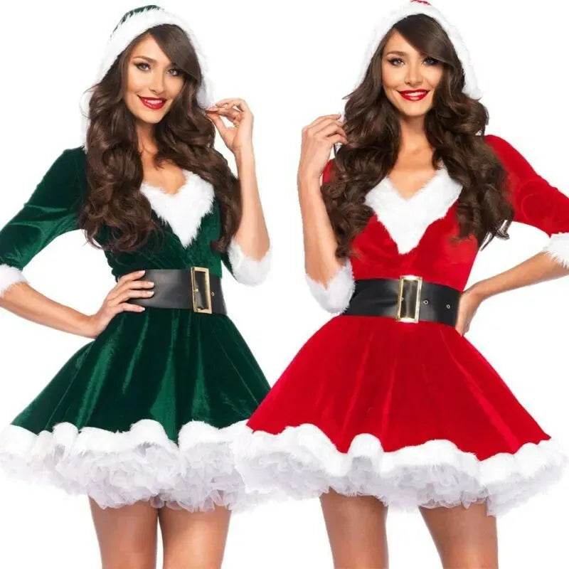 Women Christmas Dress Sexy Santa Claus Hoodie Cosplay Costumes Women Evening Party Clothes Winter Warm Dresses - EX-STOCK Canada