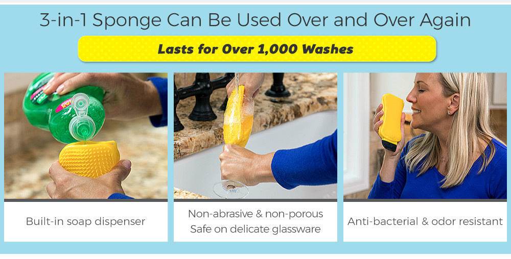 3-in-1 Sponge Hero Kitchen Scrub, Scrapes and Squeegees - EX-STOCK Canada