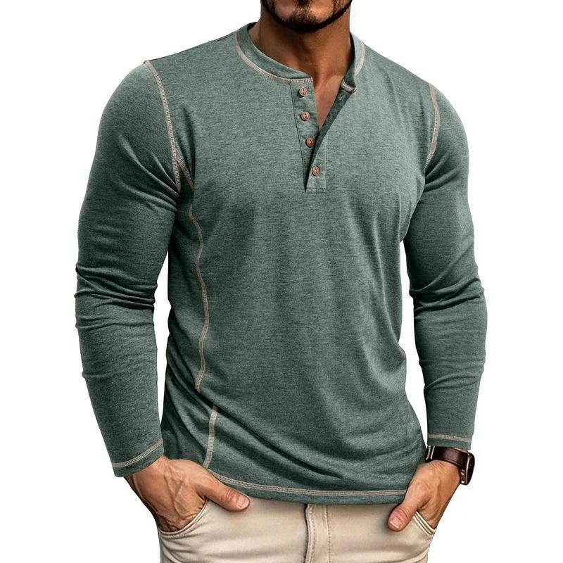Europäisches und amerikanisches Herren-Henley-Shirt mit Vier-Knopf-TopEX-STOCK Canada