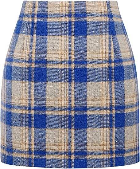 Women's High Waist Plaid Tight Pencil Wool Mini Skirt - EX-STOCK Canada