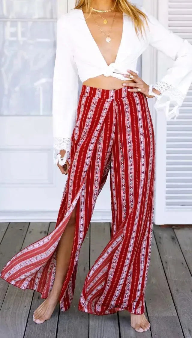 Casual Women High waist Wide leg Printed Split Palazzo Trouser - EX-STOCK CANADA
