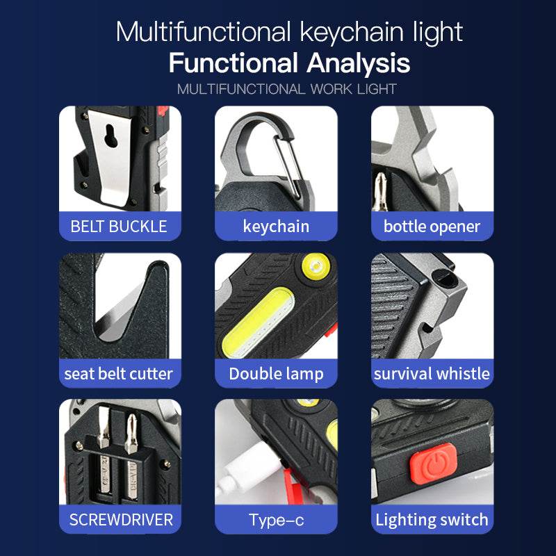 Multifunctional Charging Emergency Light Convenient Keychain Work Light COB High Bright Light Outdoor Camping LED Light - EX-STOCK Canada