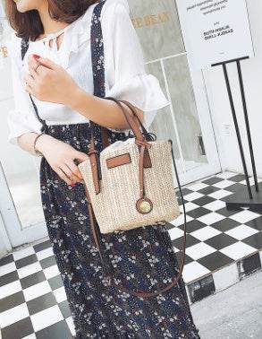 new summer women's bag hand-woven contrast color bucket straw bag cylinder handbag diagonal shoulder beach bag EX-STOCK Canada