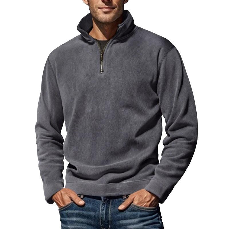 Herren Polar Fleece Oberteil einfarbig schlicht lässiger Stehkragen Pullover SweaterEX-STOCK Canada