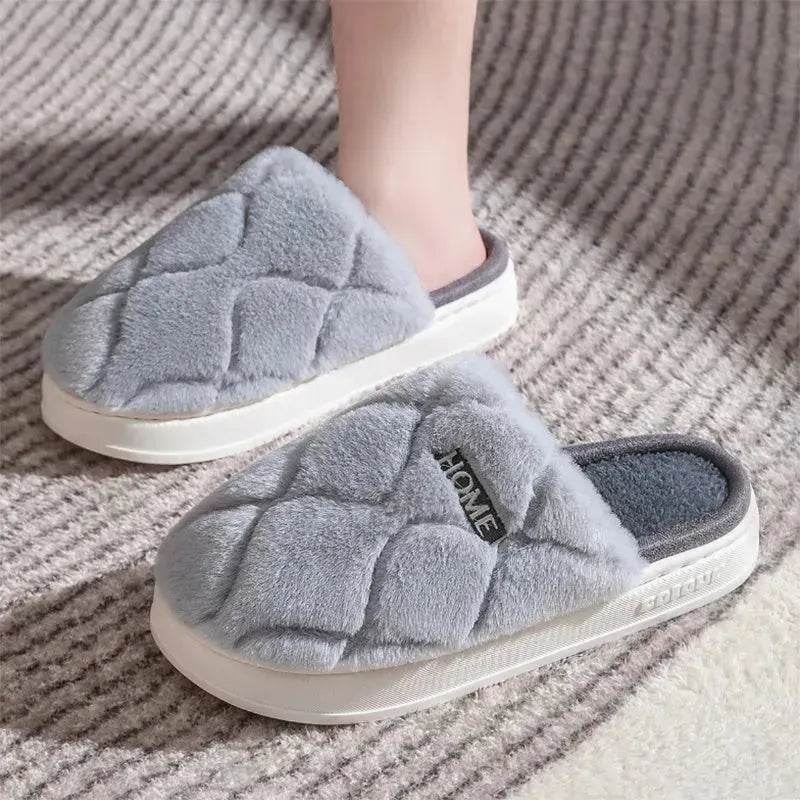 Plush Slippers Winter For Women Indoor Floor Bedroom Home Slipper Warm Solid House Shoes Men Couple - EX-STOCK Canada