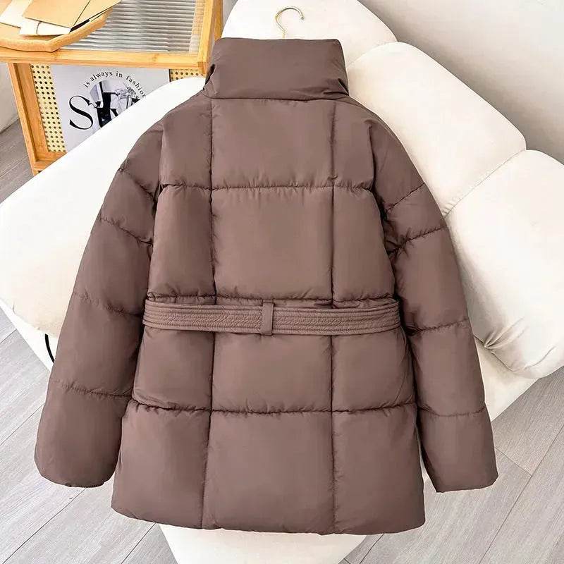 Winter Plaid Sewing Lapel Coat With Lace-up Design Fashion Loose Solid Thick Jacket Outerwear Women's Clothing - EX-STOCK Canada
