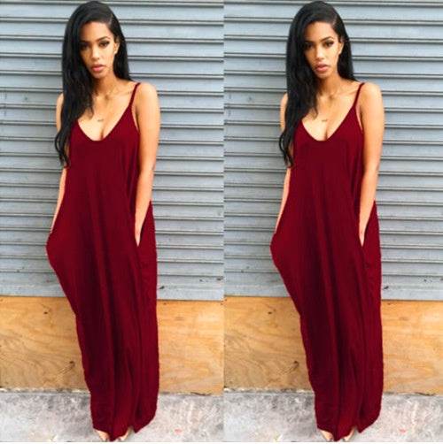 Plus size summer maxi dress beach vacation resort dress with pocket - EX-STOCK Canada