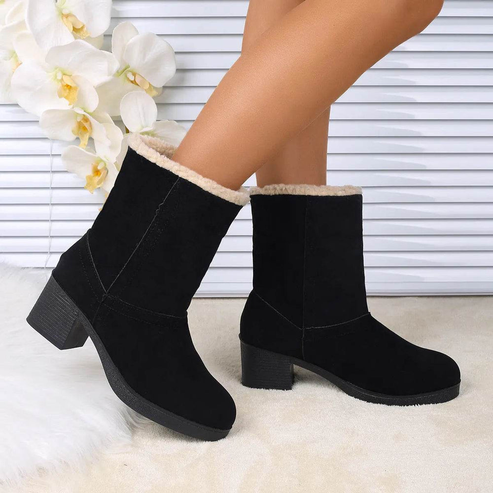 New Foldable Leopard Print Mid-calf Boots Winter Warm Fleece Thick Square Heels Boot For Women Fashion Round-toed Cotton Shoes - EX-STOCK Canada