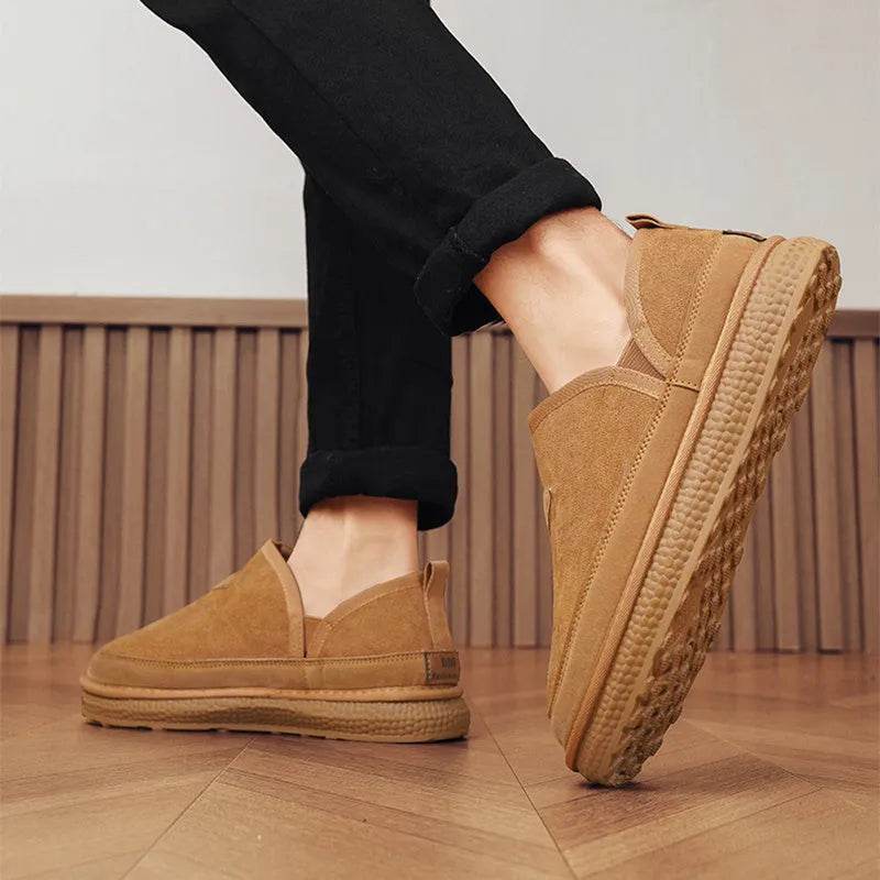V-cut Fleece Snow Boots Winter Warm Round-toed Suede Ankle Boot Fashion Simple Non-slip Flat Cotton Shoes For Men - EX-STOCK Canada