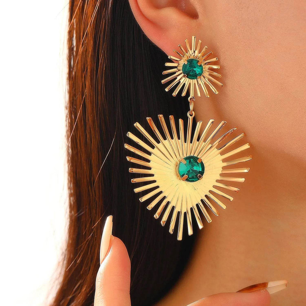 Bohemian Sunflower Heart-shaped Earrings Rhinestone Exaggerated Chandelier earring - EX-STOCK Canada