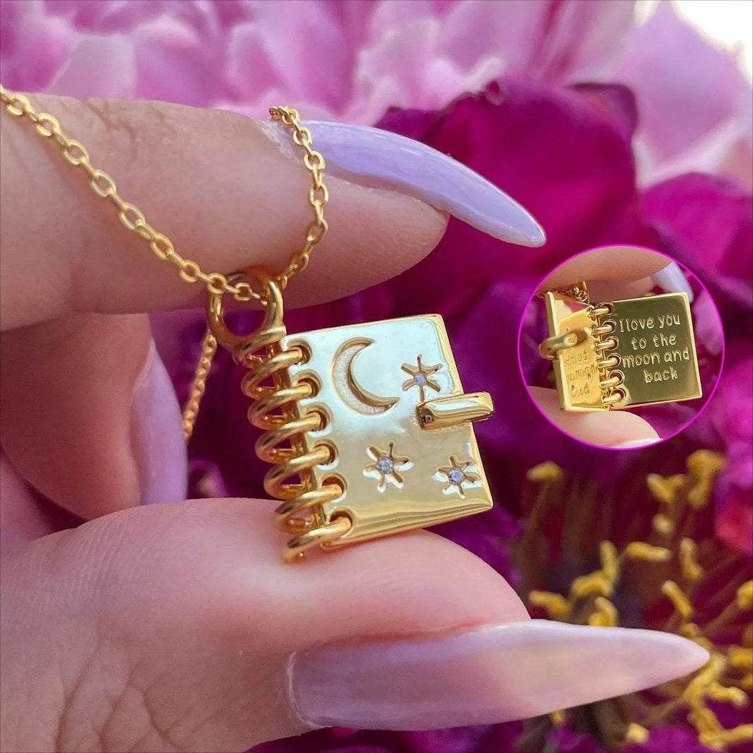 Openable Love Book-shaped Necklace With Stars Moon And Letters Engraved Fashion Personality Pendant Necklace For Valentine's Day Gift - EX-STOCK Canada