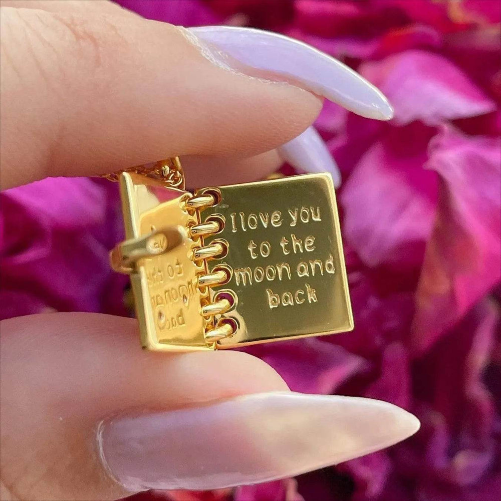 Openable Love Book-shaped Necklace With Stars Moon And Letters Engraved Fashion Personality Pendant Necklace For Valentine's Day Gift - EX-STOCK Canada