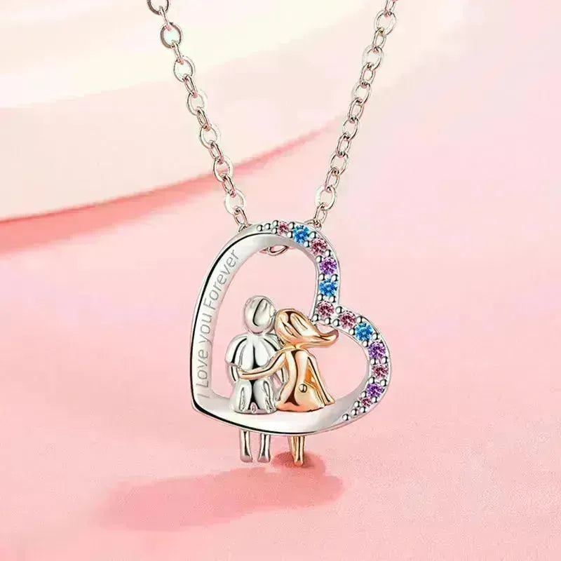 Collier de couple d'amour avec des strass colorés Collier créatif en forme de cœur pour cadeau de la Saint-Valentin