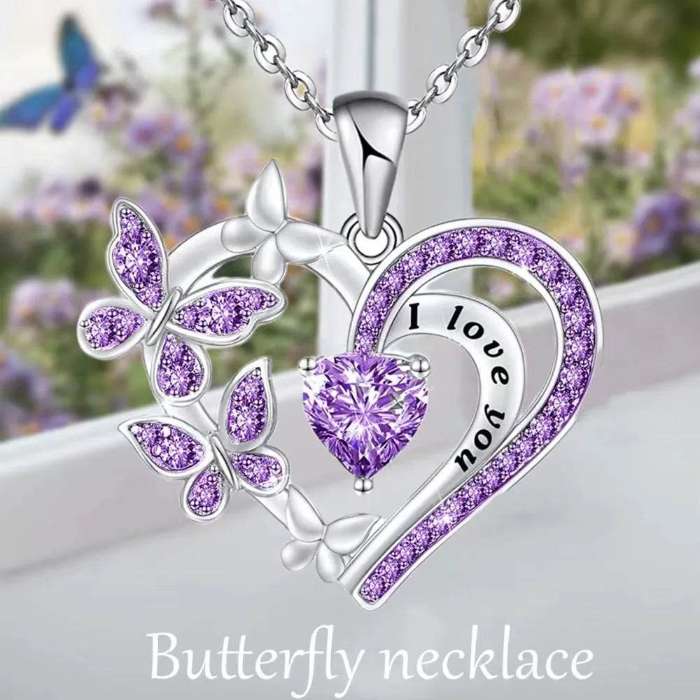 Ins Butterfly Love Necklace With Rhinestones Fashion Personality Hollow Heart-shaped Clavicle Chain Pendant Necklace For Valentine's Day - EX-STOCK CANADA