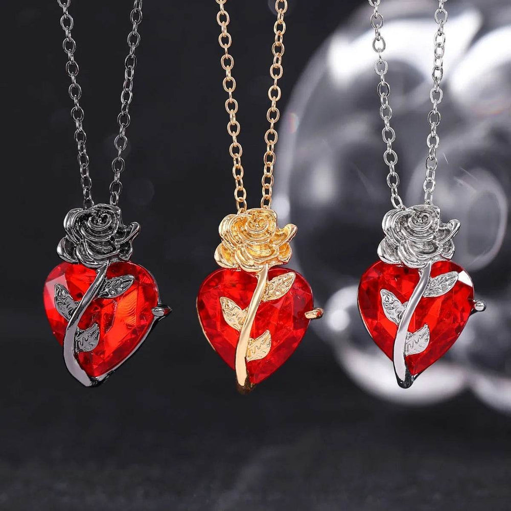 Punk Rose Love Necklace Fashion Personality Heart-shaped Clavicle Chain Pendant Necklace For Valentine's Day - EX-STOCK Canada