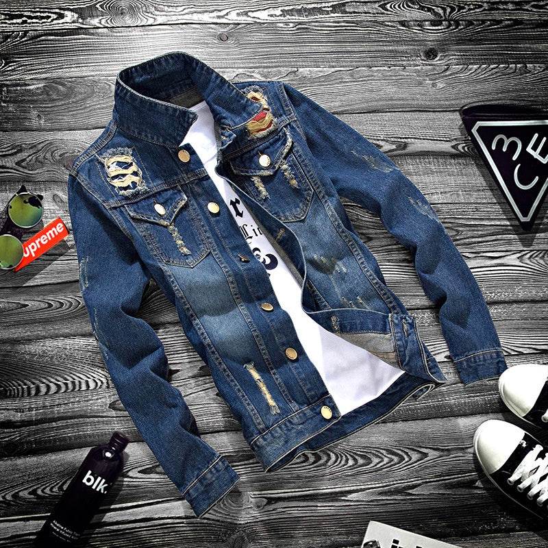 Fashion lapel men's denim jacket jacket men casual Jeans - EX-STOCK Canada