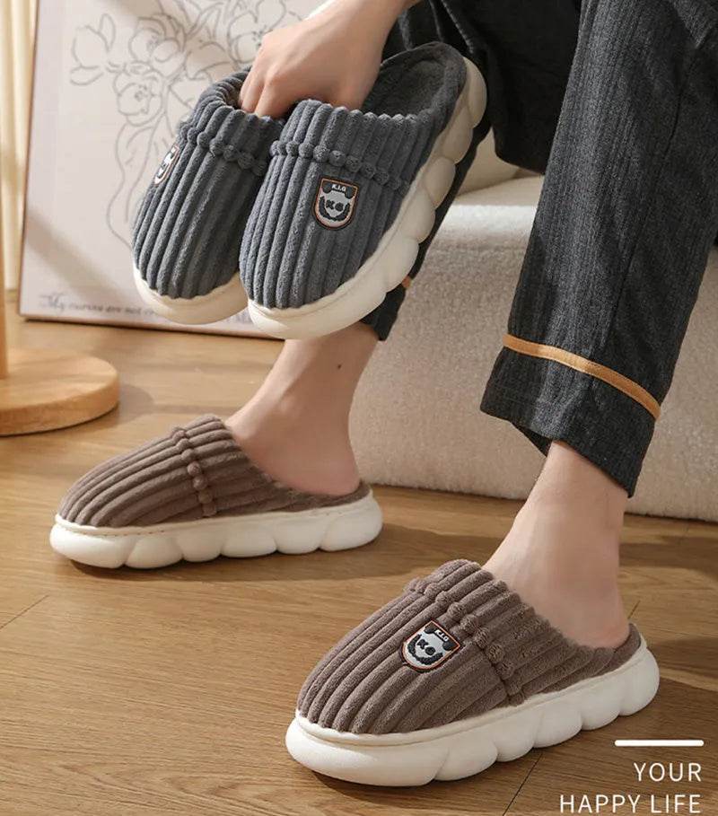 Winter Corduroy Slippers Home Bedroom Floor Plush Shoes Fashion Solid Color Non-slip Slippers For Women Men - EX-STOCK Canada