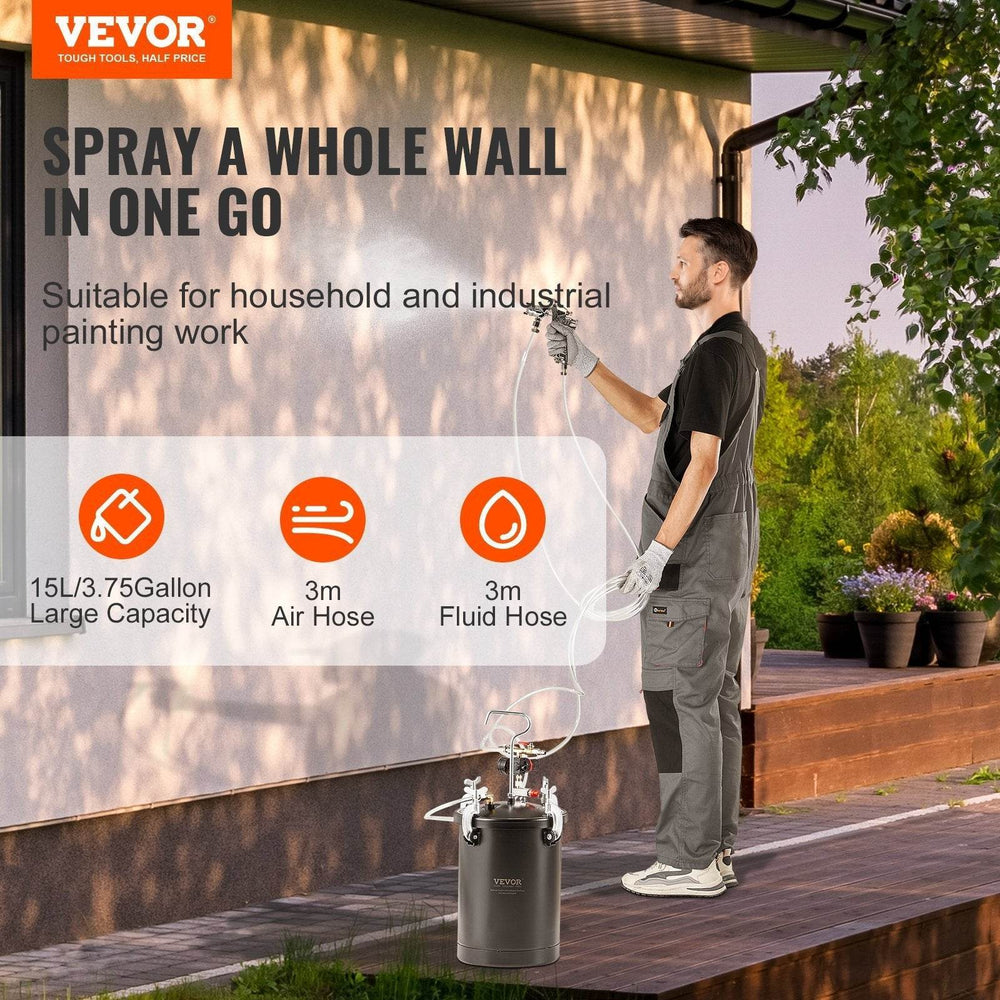 Spray Paint Pressure Pot Tank 15L 3.75gal Spray Gun Hoses Pressure Gauge - EX-STOCK Canada