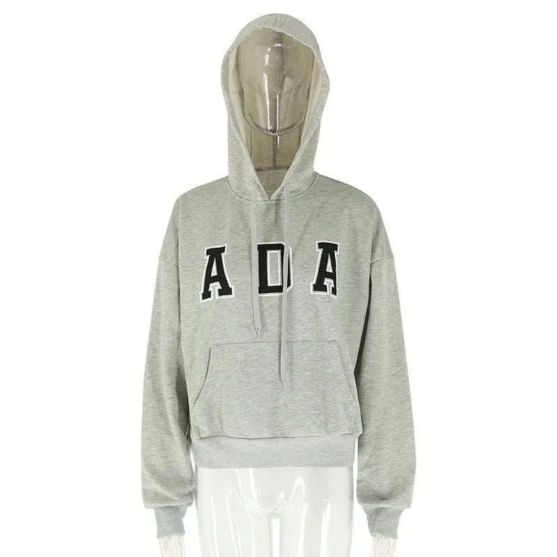 Felpa con cappuccio casual e versatile con lettere, linea ampia, con fodera in pile per donnaEX-STOCK Canada