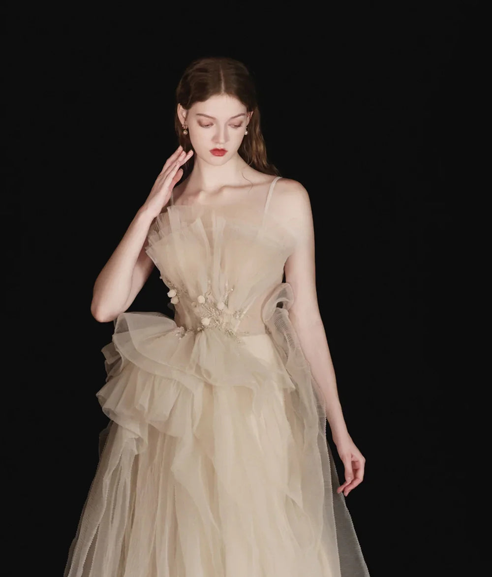 Champagne Annual Meeting Dinner Ladies Belt Long Dress EX-STOCK Canada