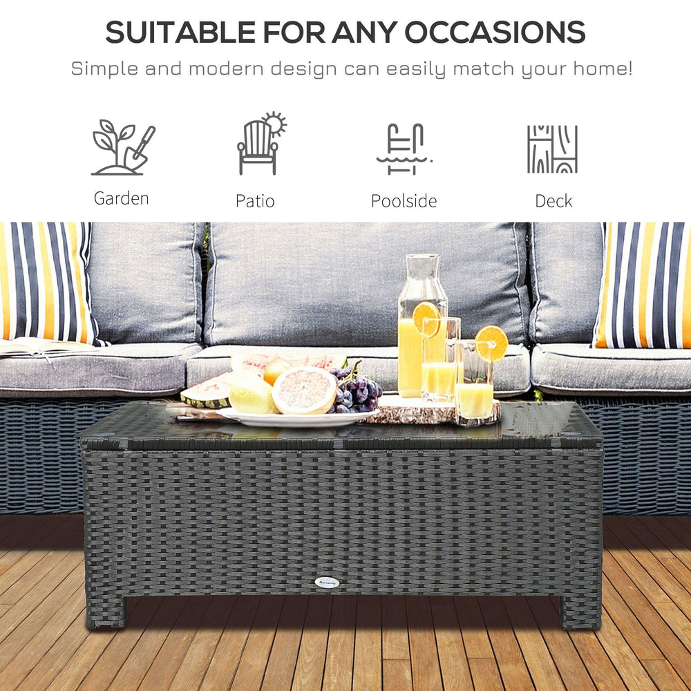 Patio-Couchtisch, großer Beistelltisch, handgewebtes PE-Rattan, wetterfester Korbgeflecht, Gartenmöbel für den Außenbereich, schwarzEX-STOCK Canada