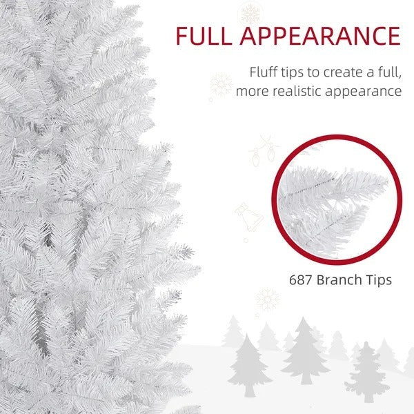 7ft Tall Pencil Artificial Christmas Tree With 687 Branch Tips With Steel Base, White EX-STOCK Canada