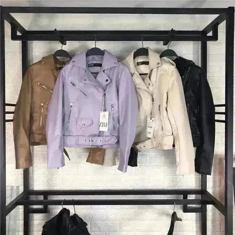 Giacca a maniche lunghe in pelle di moda da donna