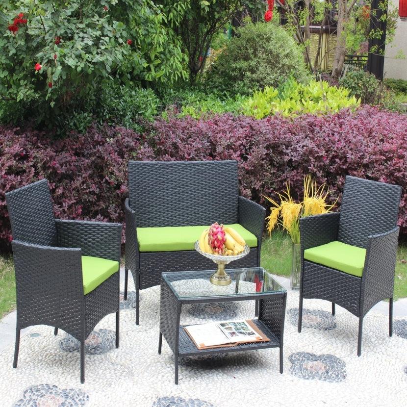 Set di Mobili da Giardino in Rattan 4 pezzi Divano in Vimini Esterno con Cuscini VerdiEX-STOCK Canada