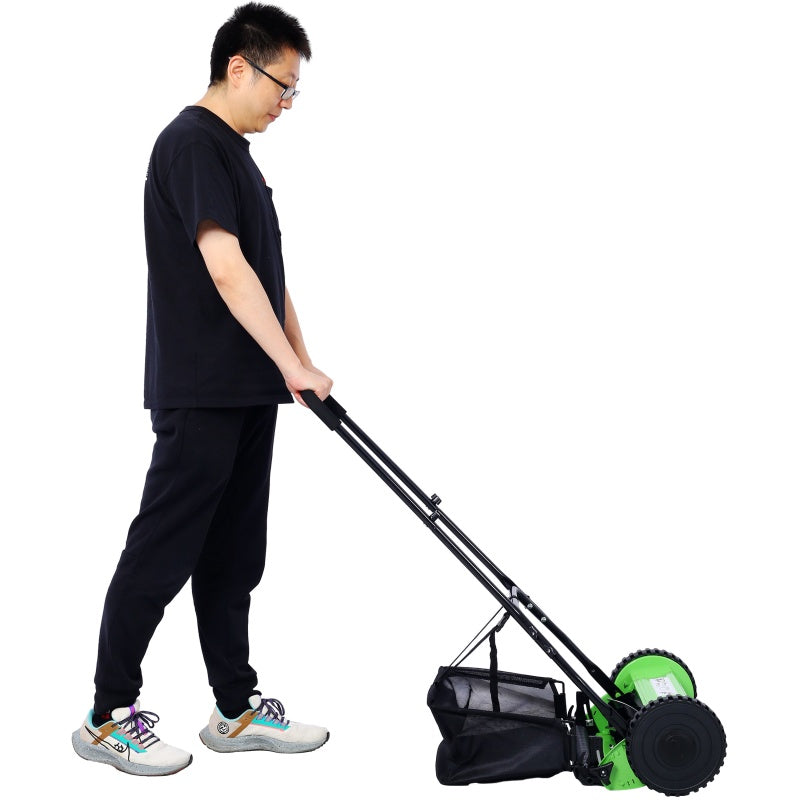14 Inch 5-blade Hand Push Scroll Lawn Mower With Grass Device, Green EX-STOCK Canada