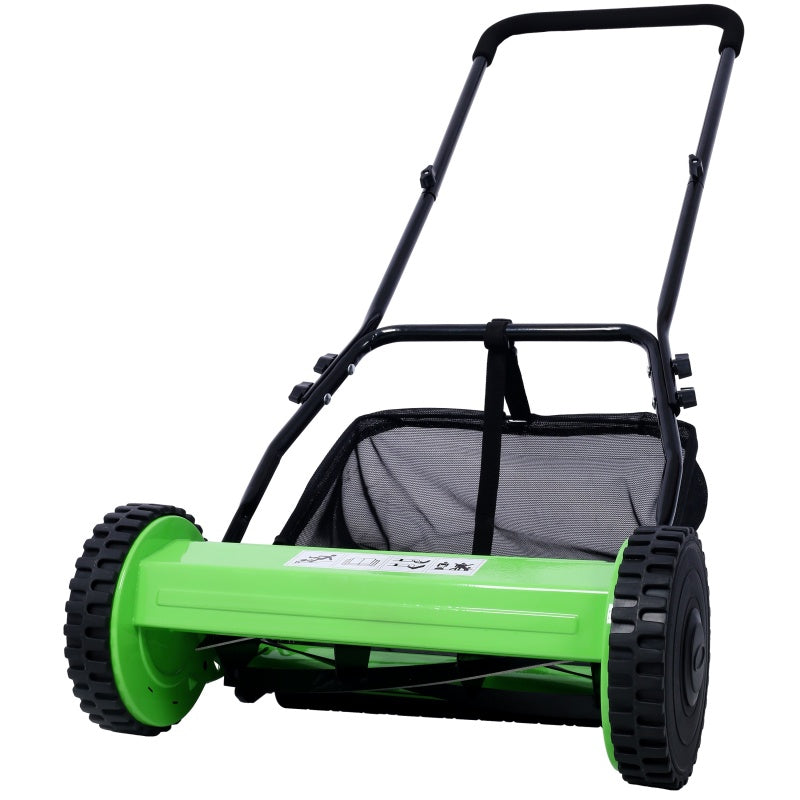 14 Inch 5-blade Hand Push Scroll Lawn Mower With Grass Device, Green EX-STOCK Canada