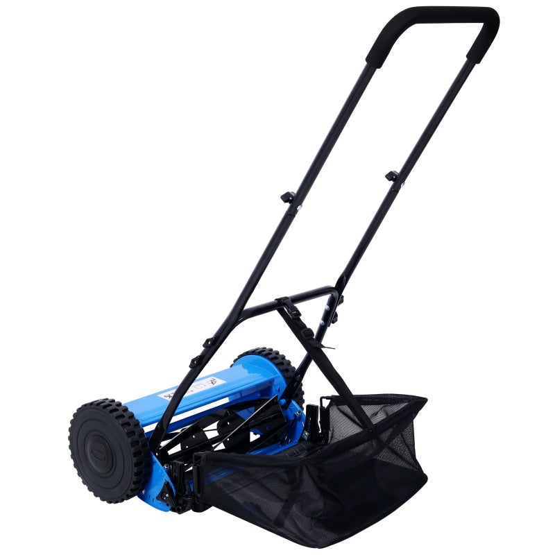 14 Inch 5-blade Hand Push Scroll Lawn Mower With Grass Device, Blue EX-STOCK Canada