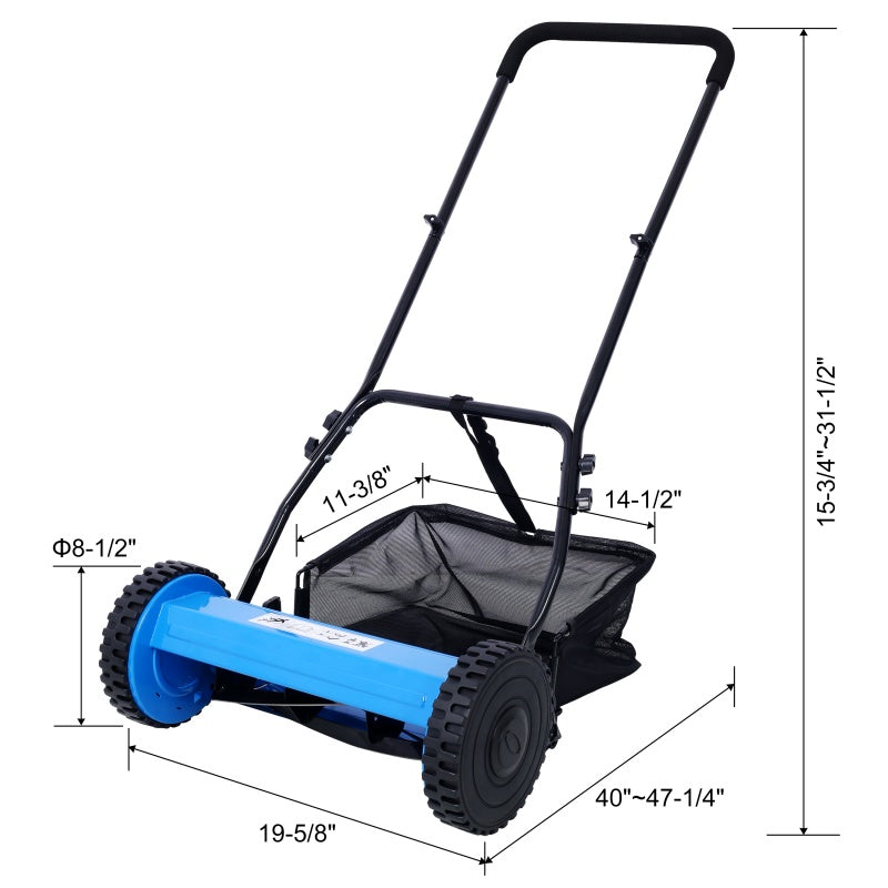 14 Inch 5-blade Hand Push Scroll Lawn Mower With Grass Device, Blue EX-STOCK Canada