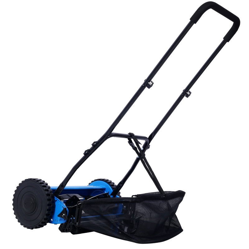 14 Inch 5-blade Hand Push Scroll Lawn Mower With Grass Device, Blue EX-STOCK Canada
