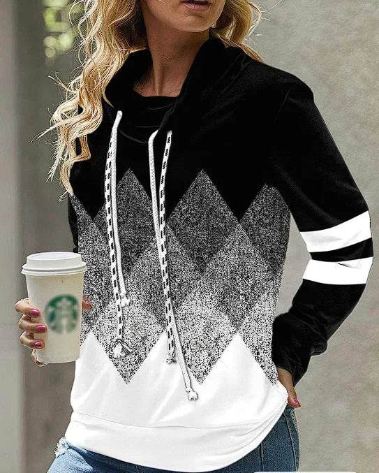 New Fashion Women's Pile Collar Printed Hoodie Pullover Top - EX-STOCK Canada