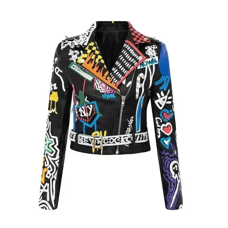 Giacca a colori da hit stampato giacca da donna in pelle da donna
