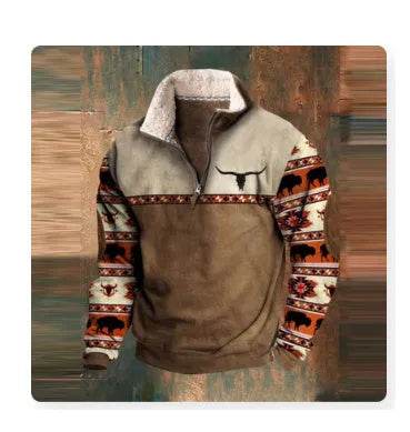 Long Sleeved Half Zippered Printed Casual Pocket Pullover Half Zipper Sweatshirt - EX-STOCK Canada