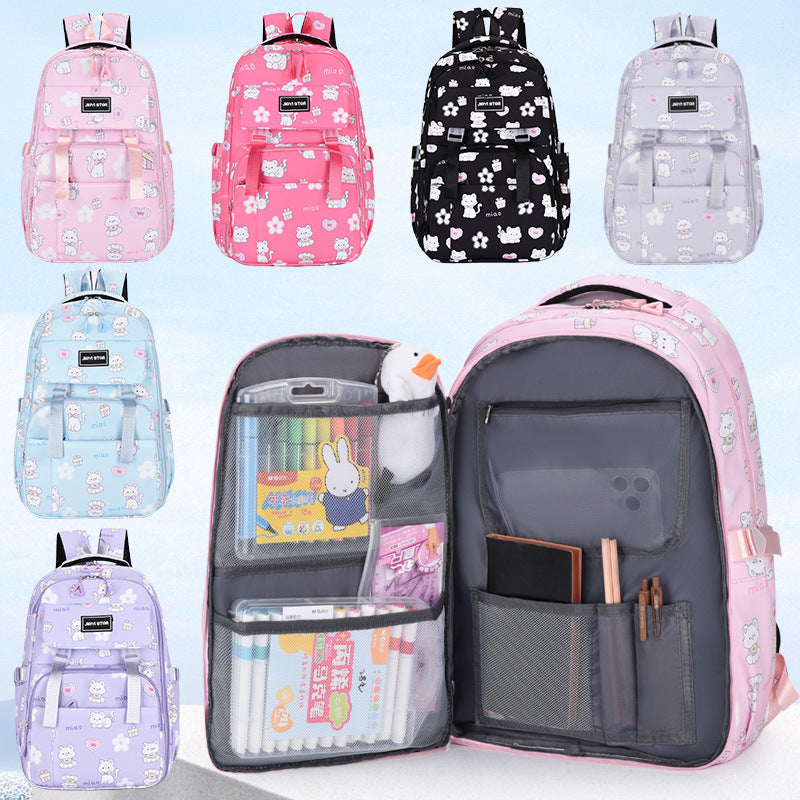 Collection of colorful backpacks with various patterns and designs.