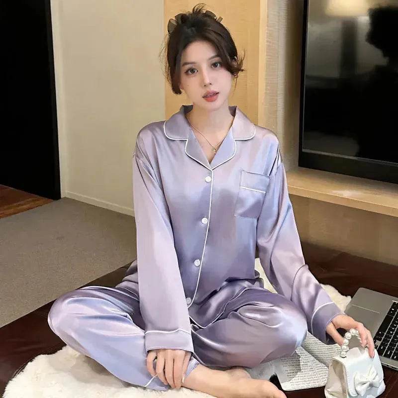 Long sleeve Silk Pajamas for women 2pcs - EX-STOCK Canada