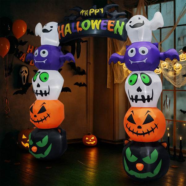8.2ft Stacking Head Arch, 7pcs White LED Lights, Halloween Inflatable Decoration 12V - EX-STOCK Canada
