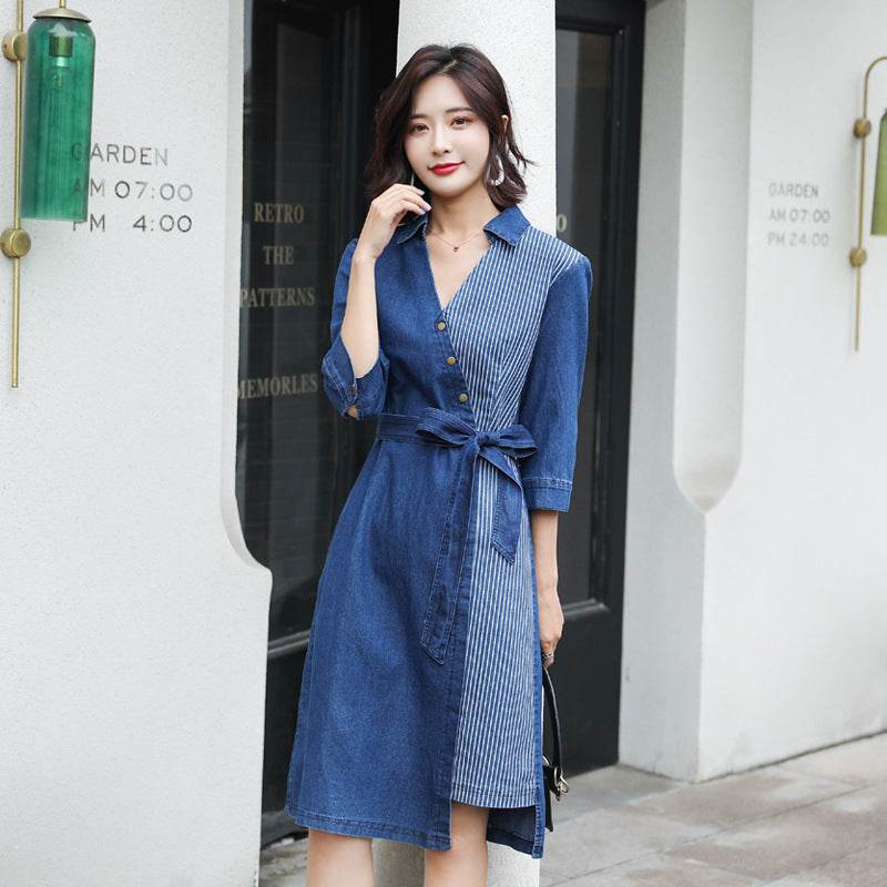 Casual Fashion Slim denim Wrap dress - EX-STOCK Canada