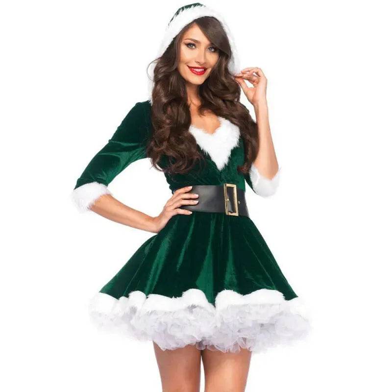 Women Christmas Dress Sexy Santa Claus Hoodie Cosplay Costumes Women Evening Party Clothes Winter Warm Dresses - EX-STOCK Canada