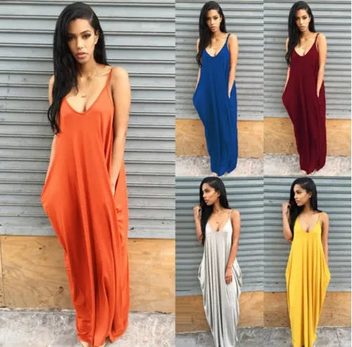 Plus taille d'été maxi robe plage de viande de vacances Robe avec poche