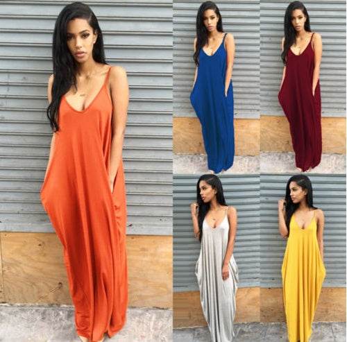 Plus size summer maxi dress beach vacation resort dress with pocket - EX-STOCK Canada