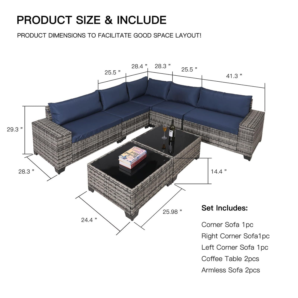 7-Piece Outdoor Patio Furniture Sets, All-Weather Wicker Rattan Sectional Sofa, Modern Two Glass Coffee Table And Washable Seat Cushion EX-STOCK Canada